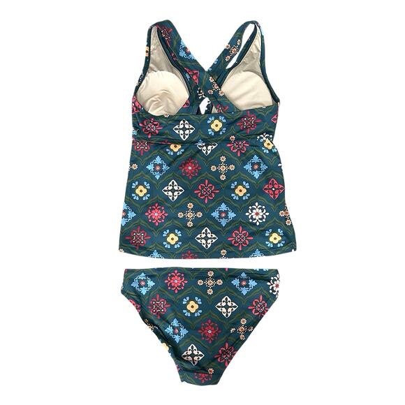 NWT A Pea in the Pod Teal Mosaic Tile Print Tankini Swim Suit Size XS - Picture 4 of 9